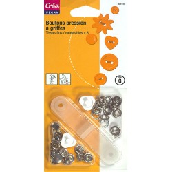 8 boutons pressions à griffes pour tissus fins CREA PECAM