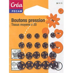 20 BOUTONS DE PRESSION TAILLE ASSORTIES 6,7,9,11mm NOIR CREA PECAMmm ARGENTE