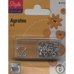 6 agrafes LAITON ARGENTE pour tissus MOYENS Créa Pecam