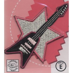 Ecusson Thermocollant brodé GUITARE ROCK NOIR CREA PECAM
