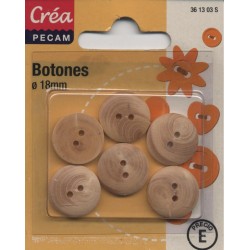 6 BOUTONS BOIS 18mm CREA PECAM