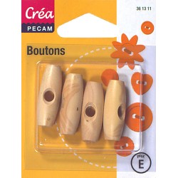 4 BOUTONS BUCHETTES BOIS 30mm CREA PECAM