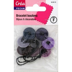 BRACELET DE 8 BOUTONS MARBRE NOIR MAUVE VIOLET CREA PECAM