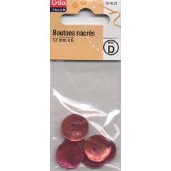 6 BOUTONS NACRE NATURELLE 17mm ROUGE / ROSE CREA PECAM