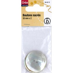 2 BOUTONS NACRE NATURELLE 33mm BLANC CREA PECAM