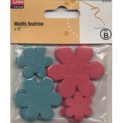 12 MOTIFS FEUTRINE FLEUR TURQUOISE ROSE CREA PECAM