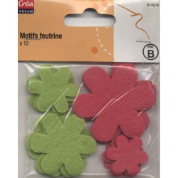 12 MOTIFS FEUTRINE FLEUR ROSE VERT CREA PECAM
