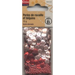 sachet 15g PERLES DE ROCAILLE ET SEQUINS ROSE & ROUGE CREA PECAM