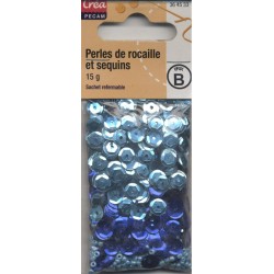 sachet 15g PERLES DE ROCAILLE ET SEQUINS BLEU CREA PECAM