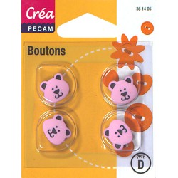 6 BOUTONS  enfant fantaisie MOTIF OURSON ROSE CREA PECAM