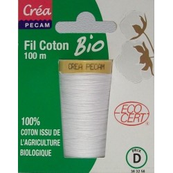 BOBINE FIL COTON BIO 100M  BLANC haute qualité tous textiles a main ou machine