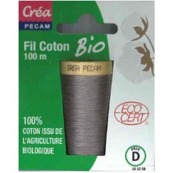 BOBINE FIL COTON BIO 100M  GRIS haute qualité tous textiles a main ou machine