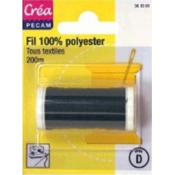BOBINES FIL 200M polyester NOIR  tous textiles a main ou machine CREA PECAM