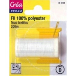BOBINES FIL 200M polyester BLANC  tous textiles a main ou machine