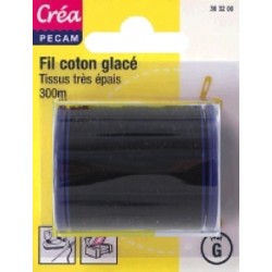 BOBINES FIL 300M COTON GLACE N°24 NOIR tissus très épais CREA PECAM