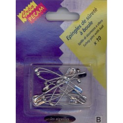 10 épingles à nourrice argentés BOULE surêté ASSORTIES 34 A 48MM