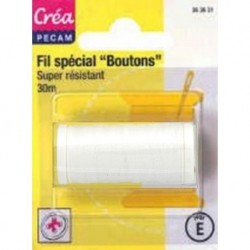 BOBINES FIL 30M polyester BLANC SPECIAL BOUTONS CREA PECAM